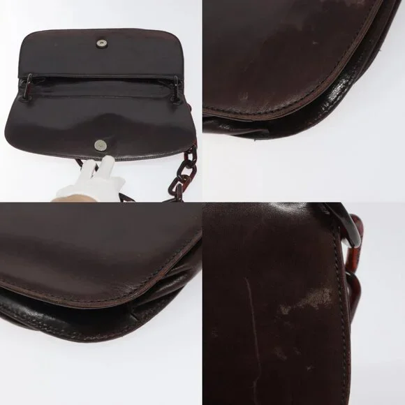 PRADA Chain Shoulder Bag Leather plastic Brown Silver Auth sw306